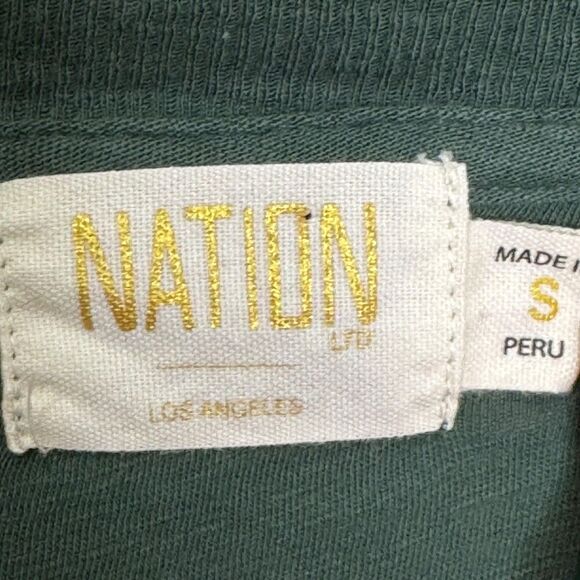 Nation LTD Shirt Womens Small Green Pima Cotton Long Sleeve Puff Sleeve Crewneck - Picture 3 of 7